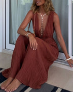 Vyla™ Vacation Style V-neck Lace-up Jumpsuit