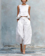 Vyla™ Blush Pink Linen Two-Piece Set Ruffle Detail Lightweight Breathable Romantic Summer Outfit