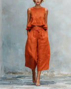 Vyla™ Blush Pink Linen Two-Piece Set Ruffle Detail Lightweight Breathable Romantic Summer Outfit