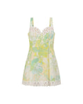 Vyla™ Floral Print Crochet Zig Zag Trim Back Lace-up Mini Dress