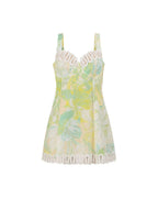 Vyla™ Floral Print Crochet Zig Zag Trim Back Lace-up Mini Dress