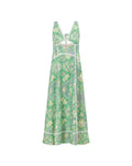 Vyla™ Mint Green Heritage Print Linen Maxi Dress Low Back Strappy Detail Ric Rac Trim