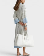 Vyla™ Elegant Striped Midi Dress Deep V-Neck Contrast Cuff Flowy Relaxed Fit Summer Dress