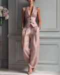 Vyla™ Tailored Waistcoat and Pleated Wide Leg Pants Set Structured Two-Piece Elegant Work Outfit