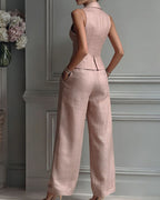 Vyla™ Tailored Waistcoat and Pleated Wide Leg Pants Set Structured Two-Piece Elegant Work Outfit