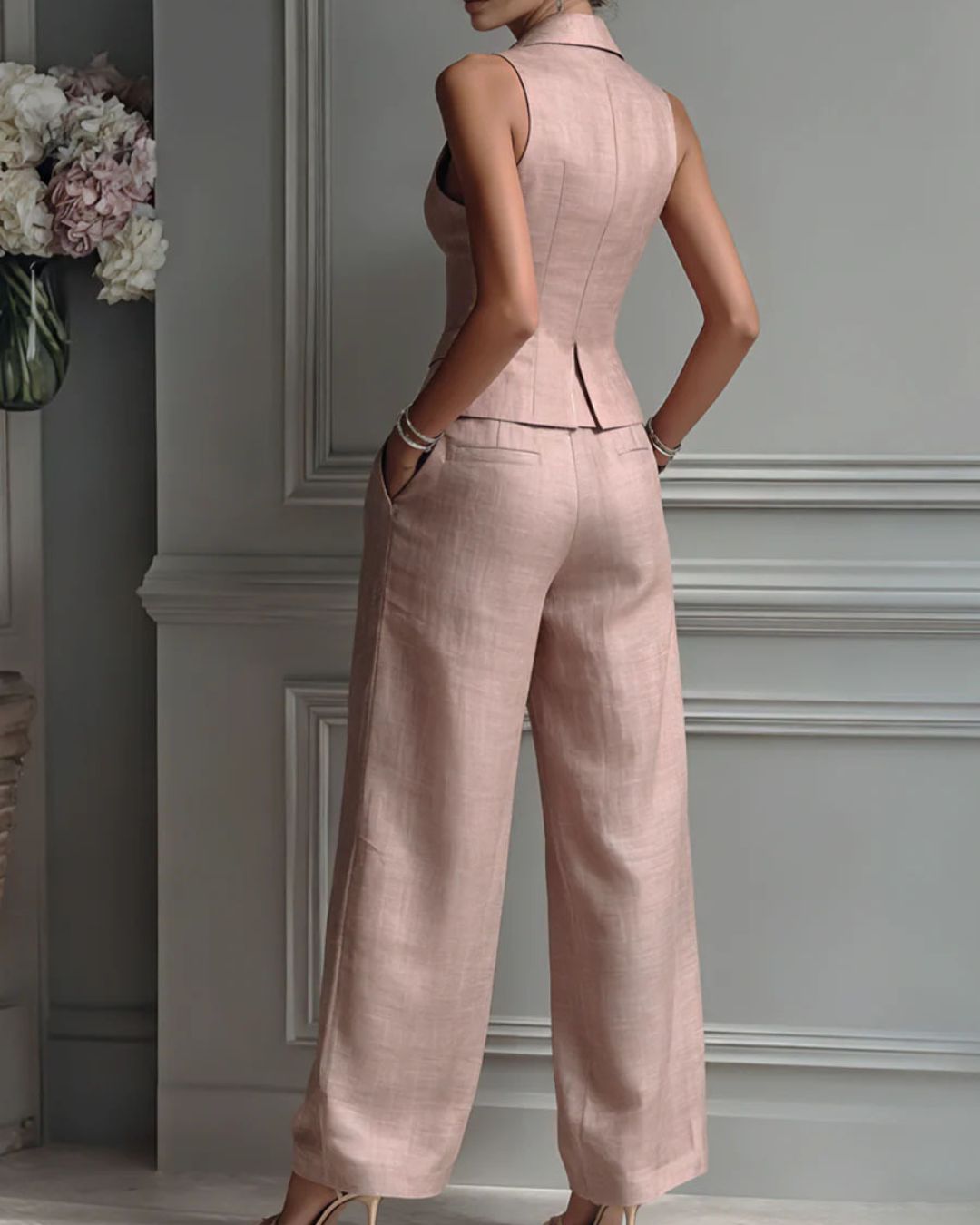 Vyla™ Tailored Waistcoat and Pleated Wide Leg Pants Set Structured Two-Piece Elegant Work Outfit
