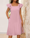 Vyla™ Ruffle Sleeve Bow Square Neck Casual Cute Shift Sundress