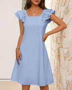 Vyla™ Ruffle Sleeve Bow Square Neck Casual Cute Shift Sundress