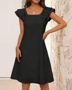 Vyla™ Ruffle Sleeve Bow Square Neck Casual Cute Shift Sundress