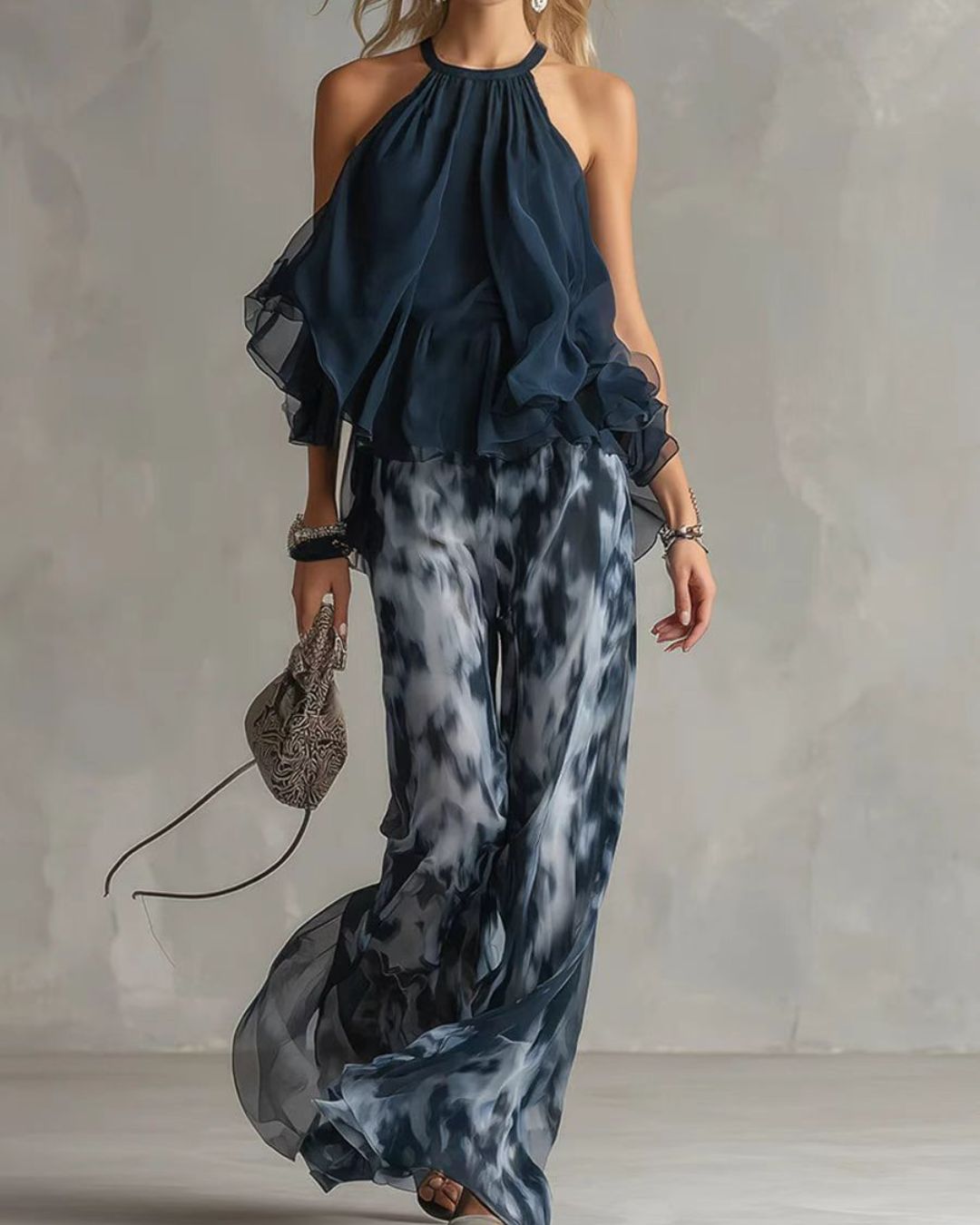 Vyla™ Ludovica Off-Shoulder Blouse and Pants Set Elegant Two-Piece Outfit
