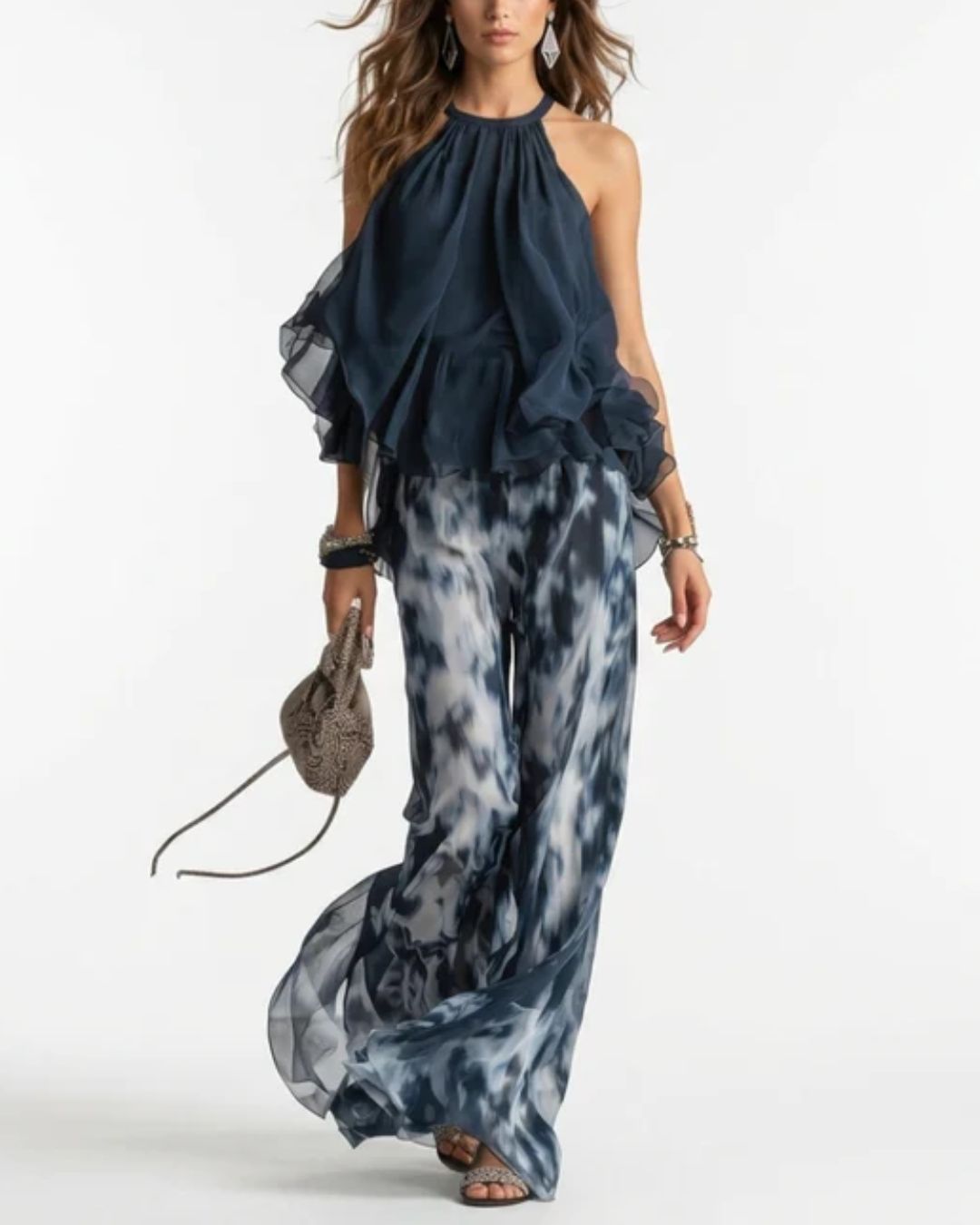 Vyla™ Ludovica Off-Shoulder Blouse and Pants Set Elegant Two-Piece Outfit