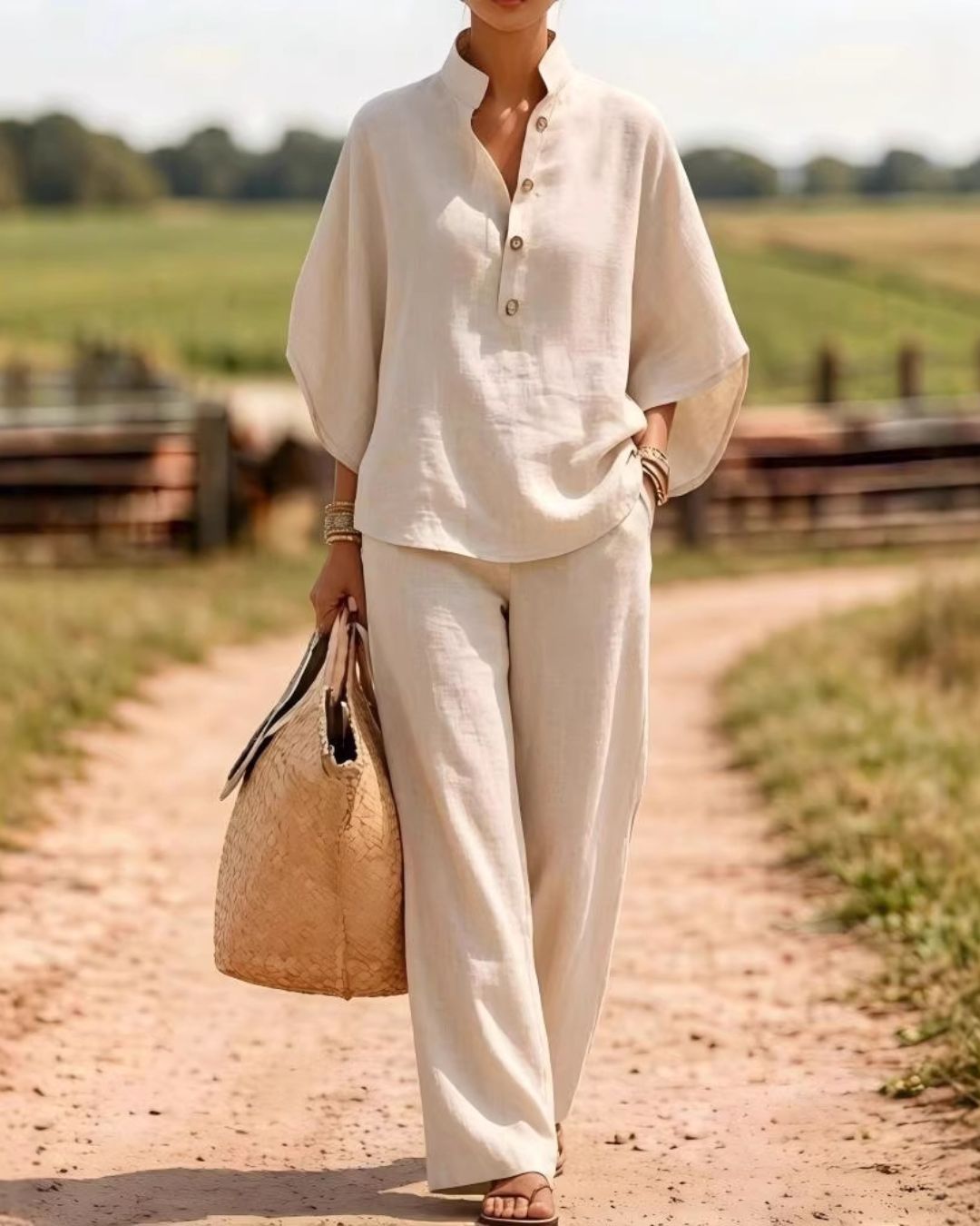 Vyla™ Batwing Sleeve Two-Piece Set Wide Leg Pants Coastal Chic Outfit