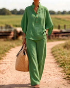 Vyla™ Batwing Sleeve Two-Piece Set Wide Leg Pants Coastal Chic Outfit