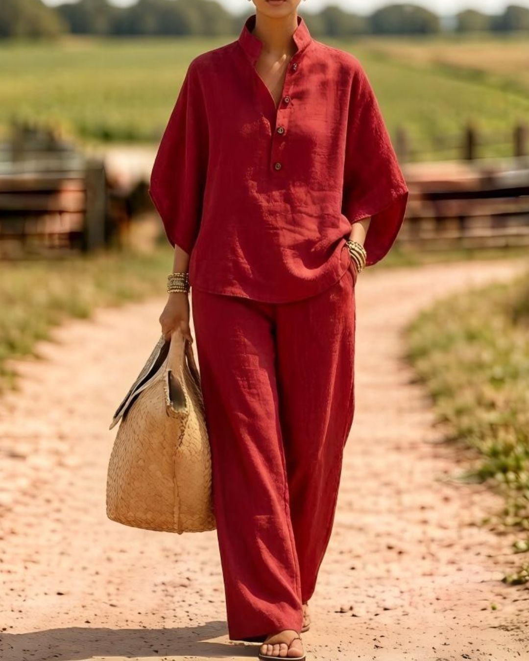 Vyla™ Batwing Sleeve Two-Piece Set Wide Leg Pants Coastal Chic Outfit