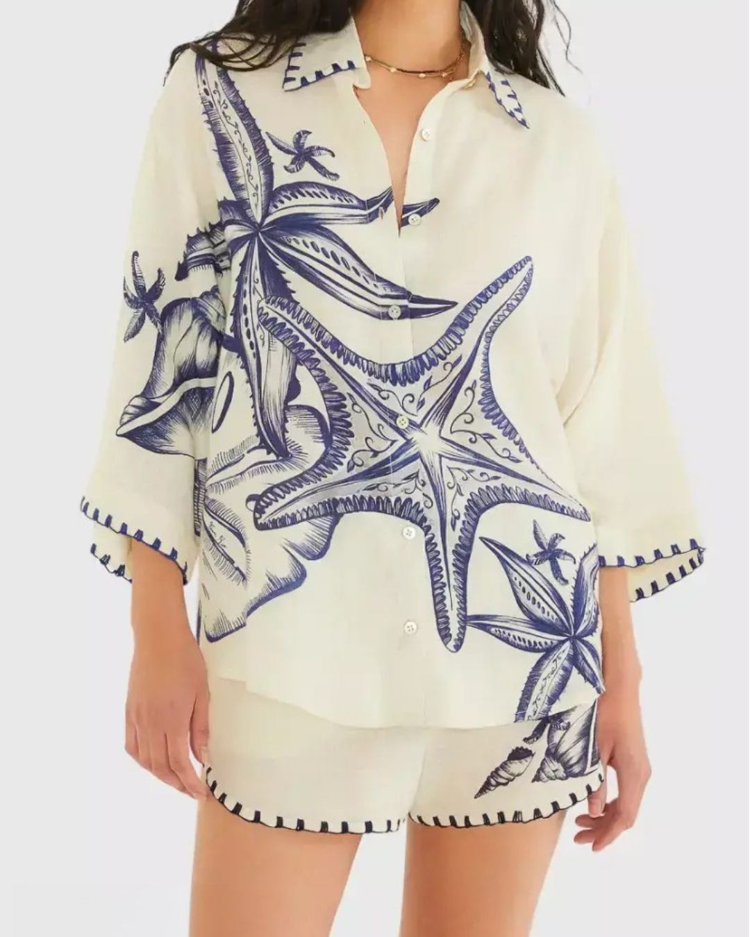 Vyla™ Seashell Print Shirt & Shorts Set
