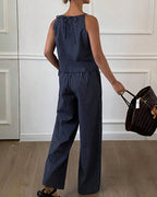 Vyla™ Minimalist Striped Drawstring Halter Top & Wide Leg Pants Set