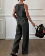 Vyla™ Minimalist Striped Drawstring Halter Top & Wide Leg Pants Set