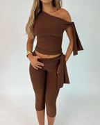 Vyla™ Asymmetrical Drape Top & Capri Leggings Two-Piece Set