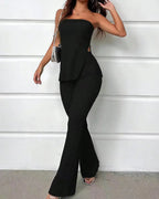 Vyla™ Textured Knit Strapless Slit Top & High-Waist Flare Pants Set