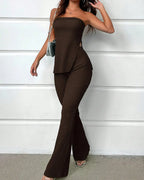 Vyla™ Textured Knit Strapless Slit Top & High-Waist Flare Pants Set