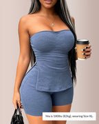 Vyla™ Ribbed Strapless Split Tube Top and Shorts Two-Piece Set