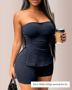 Vyla™ Ribbed Strapless Split Tube Top and Shorts Two-Piece Set