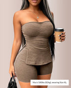 Vyla™ Ribbed Strapless Split Tube Top and Shorts Two-Piece Set