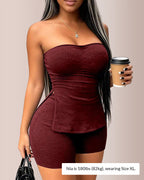 Vyla™ Ribbed Strapless Split Tube Top and Shorts Two-Piece Set