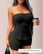 Vyla™ Ribbed Strapless Split Tube Top and Shorts Two-Piece Set
