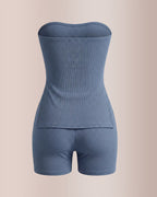 Vyla™ Ribbed Strapless Split Tube Top and Shorts Two-Piece Set