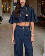 Vyla™ Modern Denim Capelet & High-Waist Tapered Pants Two-Piece Set