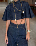 Vyla™ Modern Denim Capelet & High-Waist Tapered Pants Two-Piece Set