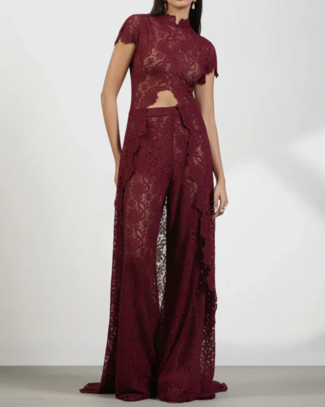 Vyla™ Elegant Lace Ensemble High Neck Intricate Lace Cut-Out Set