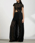 Vyla™ Elegant Lace Ensemble High Neck Intricate Lace Cut-Out Set