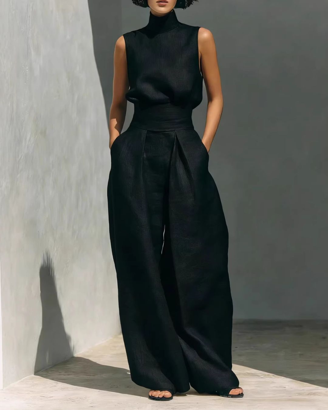 Vyla™ Sleeveless Top Wide Leg Pants Minimalist Two-Piece Outfit