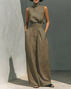 Vyla™ Sleeveless Top Wide Leg Pants Minimalist Two-Piece Outfit