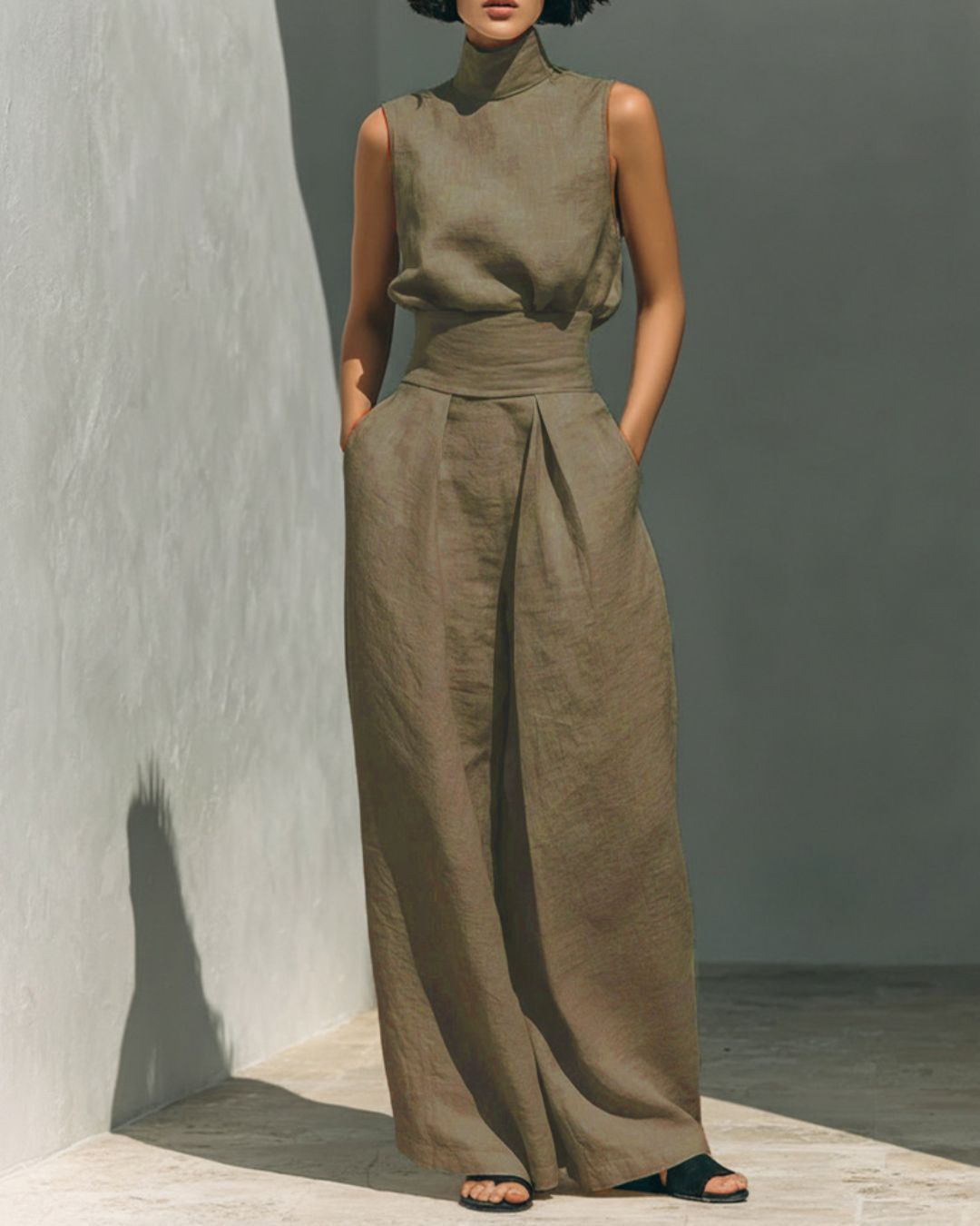 Vyla™ Sleeveless Top Wide Leg Pants Minimalist Two-Piece Outfit