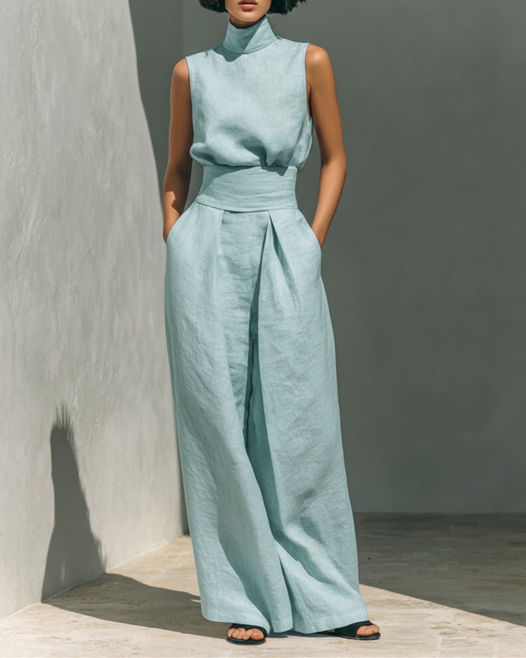 Vyla™ Sleeveless Top Wide Leg Pants Minimalist Two-Piece Outfit