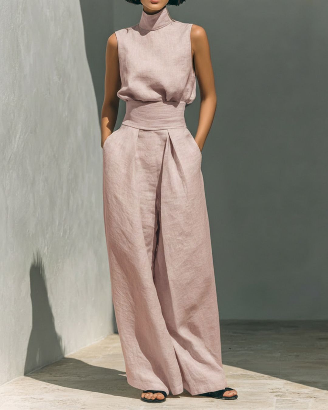 Vyla™ Sleeveless Top Wide Leg Pants Minimalist Two-Piece Outfit