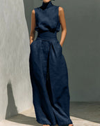 Vyla™ Sleeveless Top Wide Leg Pants Minimalist Two-Piece Outfit
