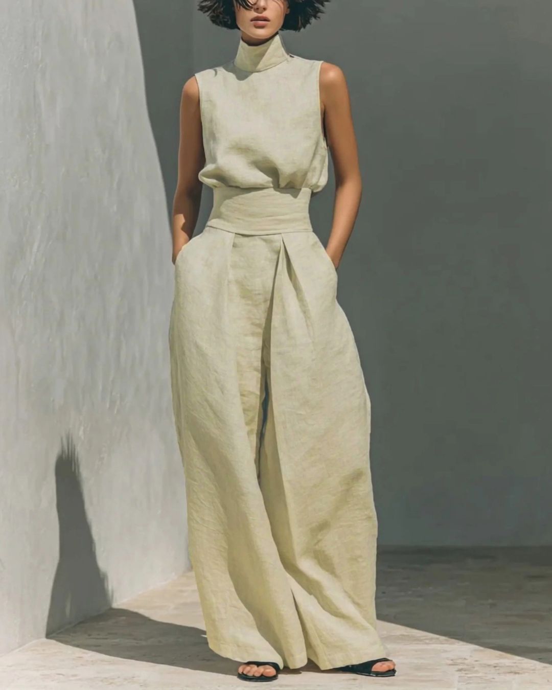 Vyla™ Sleeveless Top Wide Leg Pants Minimalist Two-Piece Outfit