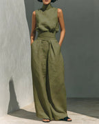 Vyla™ Sleeveless Top Wide Leg Pants Minimalist Two-Piece Outfit