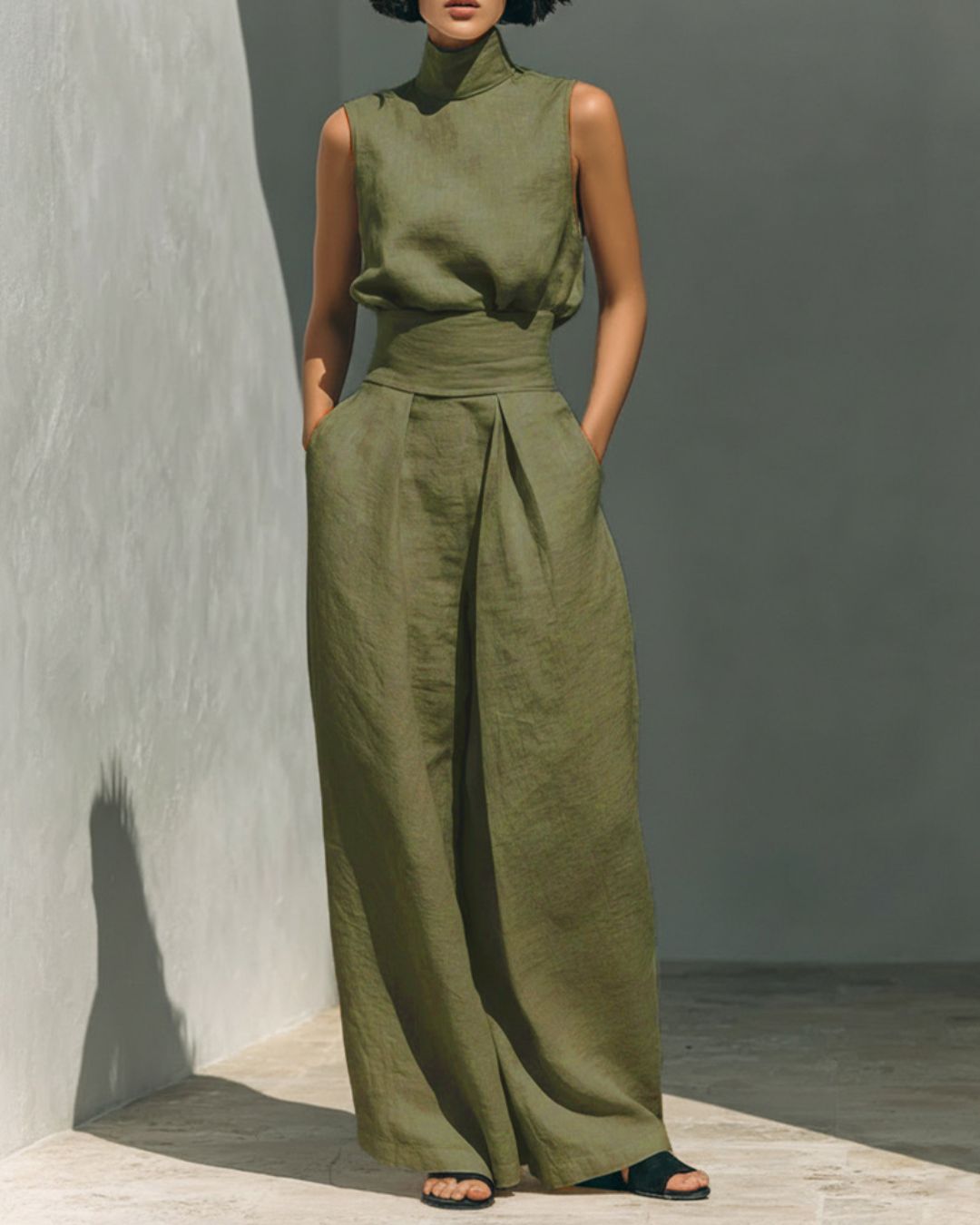 Vyla™ Sleeveless Top Wide Leg Pants Minimalist Two-Piece Outfit