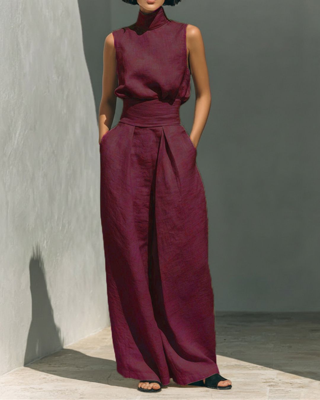 Vyla™ Sleeveless Top Wide Leg Pants Minimalist Two-Piece Outfit