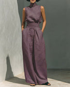 Vyla™ Sleeveless Top Wide Leg Pants Minimalist Two-Piece Outfit