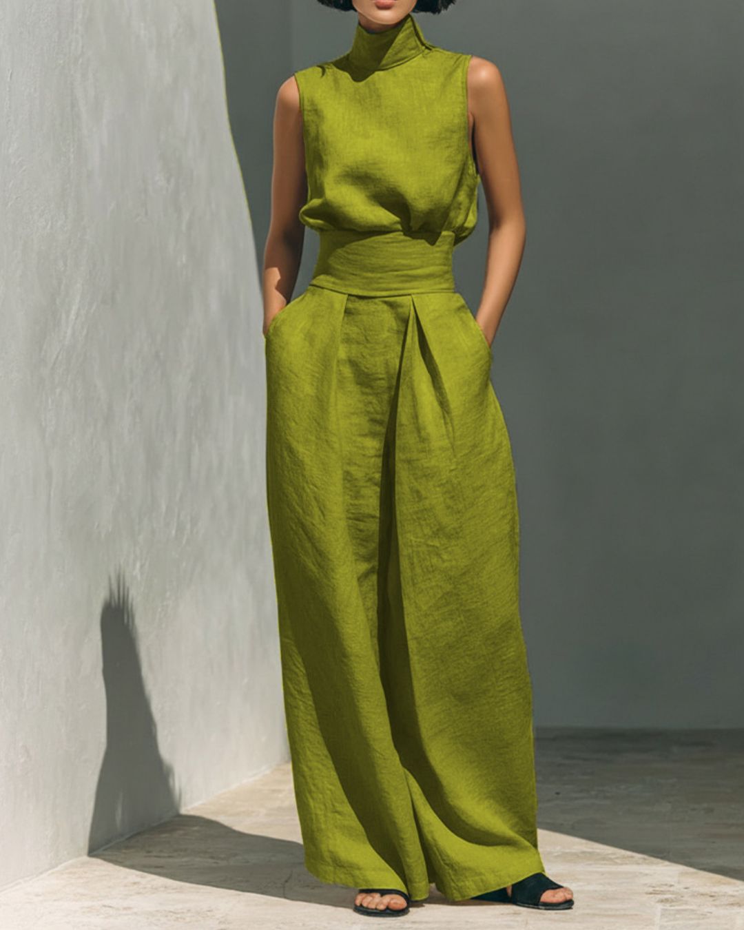 Vyla™ Sleeveless Top Wide Leg Pants Minimalist Two-Piece Outfit