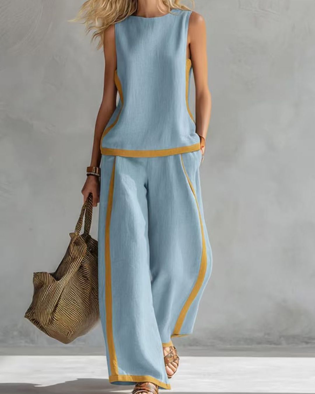 Vyla™ Sleeveless Contrast Trim Top Wide Leg Pants Set Breezy Summer Outfit