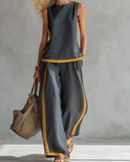 Vyla™ Sleeveless Contrast Trim Top Wide Leg Pants Set Breezy Summer Outfit