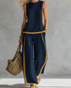 Vyla™ Sleeveless Contrast Trim Top Wide Leg Pants Set Breezy Summer Outfit