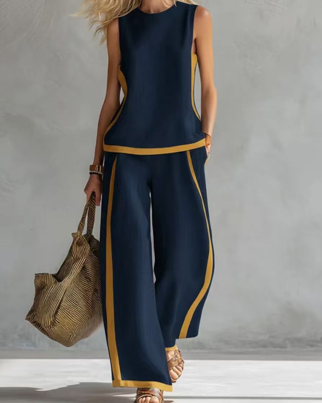Vyla™ Sleeveless Contrast Trim Top Wide Leg Pants Set Breezy Summer Outfit